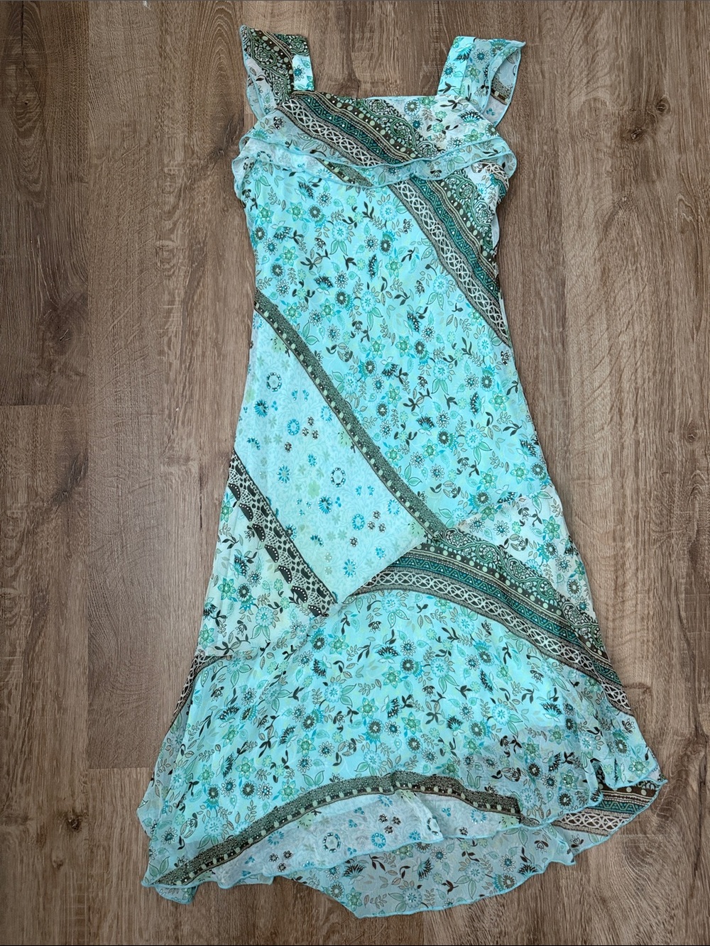 My Michelle Girls Blue and Green Sleeveless Floral Boho Maxi Dress